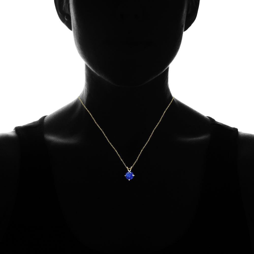 Yellow Gold Flashed Sterling Silver Created Blue Sapphire 7mm Round Solitaire Pendant Necklace-4