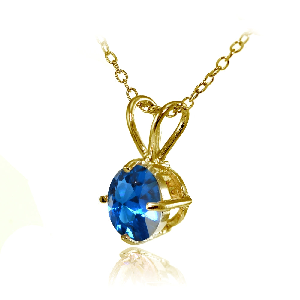 Yellow Gold Flashed Sterling Silver Created London Blue Topaz 7mm Round Solitaire Pendant Necklace-2