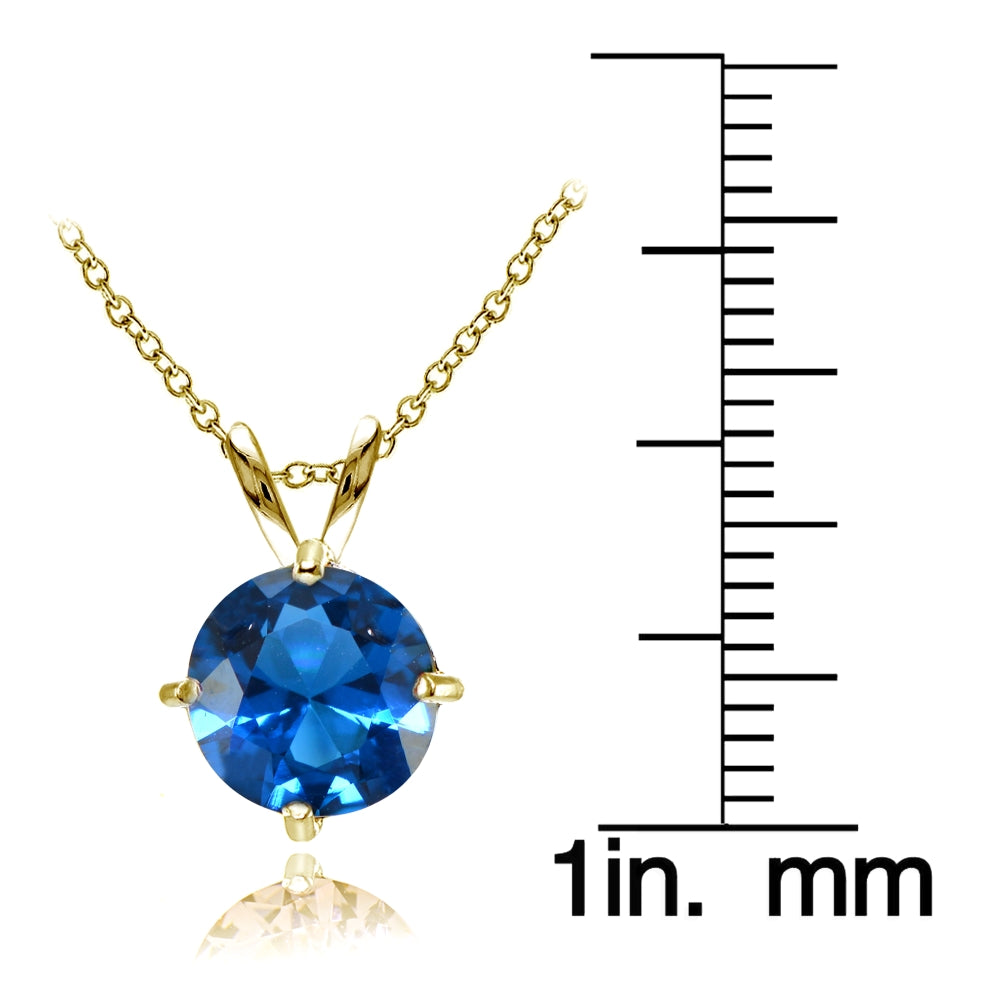 Yellow Gold Flashed Sterling Silver Created London Blue Topaz 7mm Round Solitaire Pendant Necklace-3