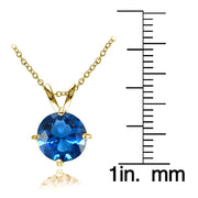 Yellow Gold Flashed Sterling Silver Created London Blue Topaz 7mm Round Solitaire Pendant Necklace