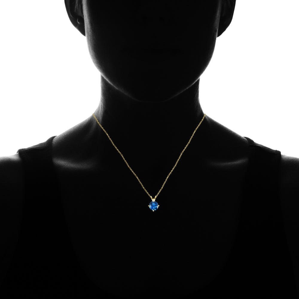 Yellow Gold Flashed Sterling Silver Created London Blue Topaz 7mm Round Solitaire Pendant Necklace-4