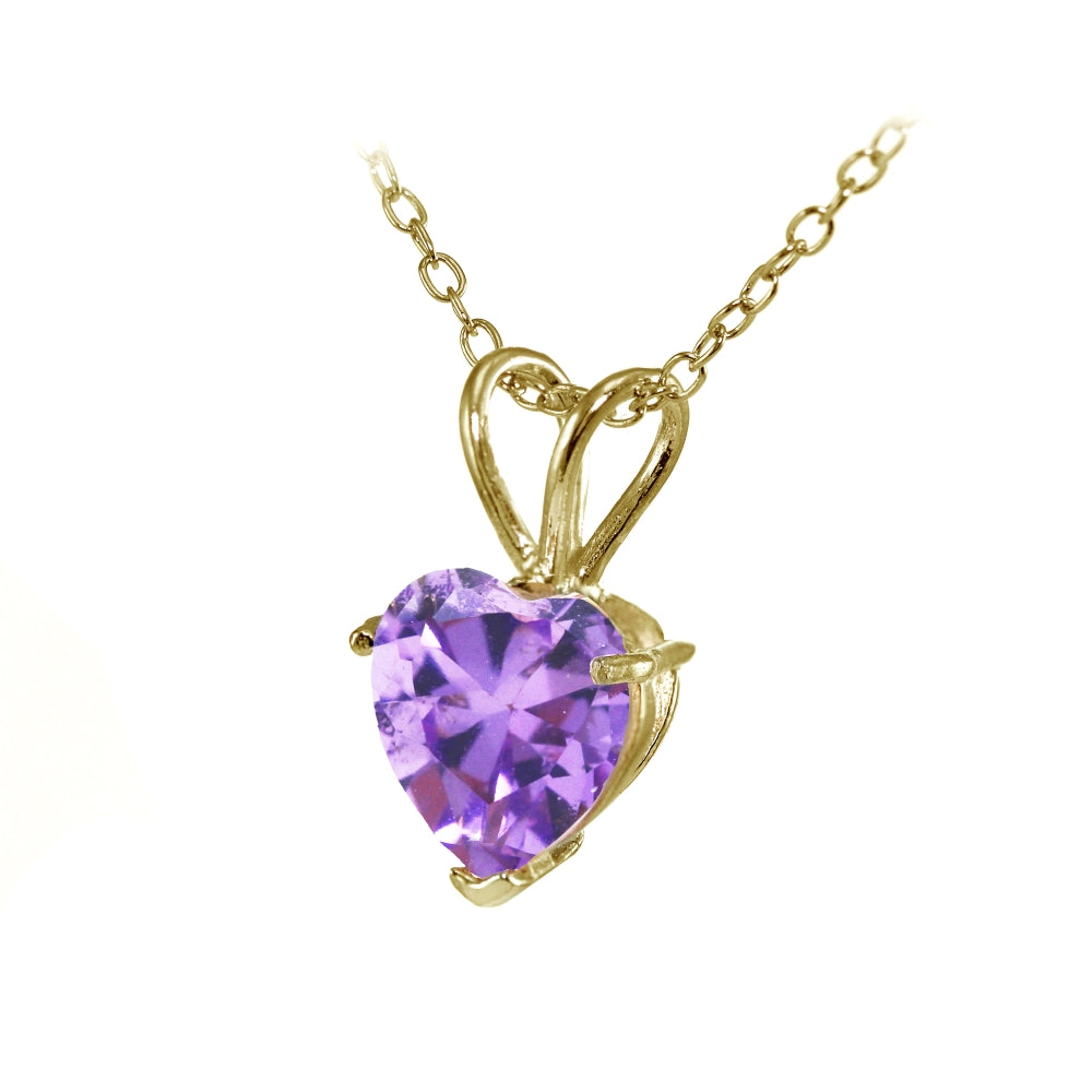 Yellow Gold Flashed Sterling Silver Created Amethyst 7mm Heart Pendant Necklace-2