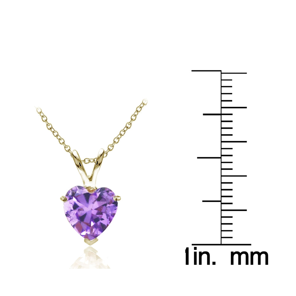 Yellow Gold Flashed Sterling Silver Created Amethyst 7mm Heart Pendant Necklace-3