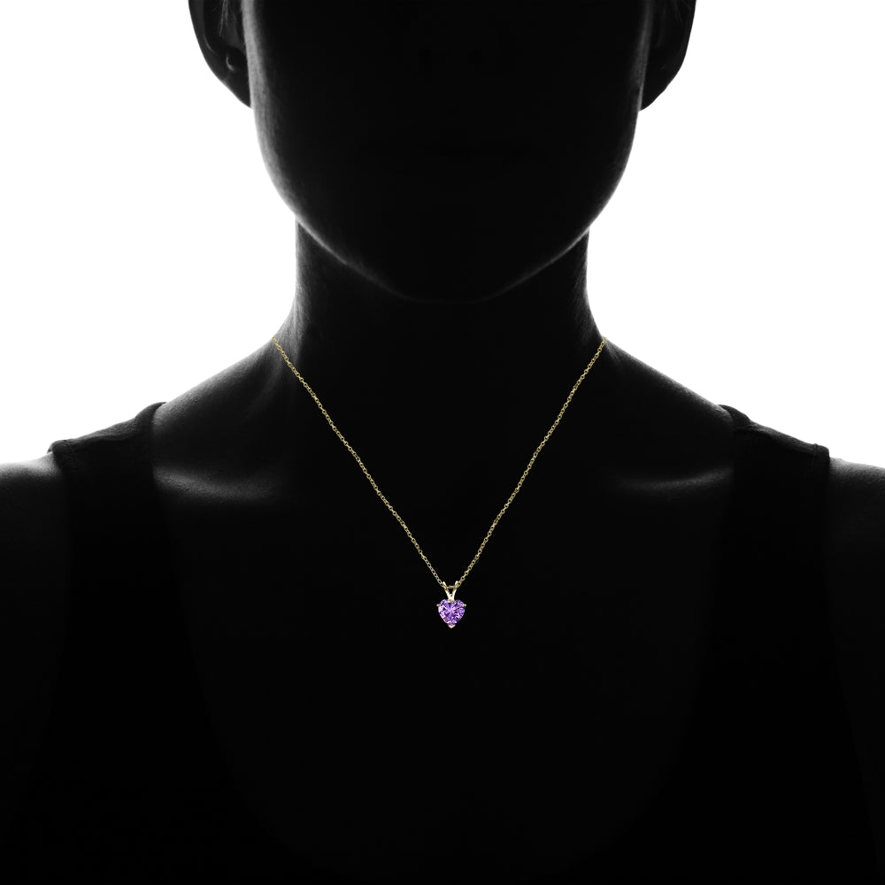 Yellow Gold Flashed Sterling Silver Created Amethyst 7mm Heart Pendant Necklace-4
