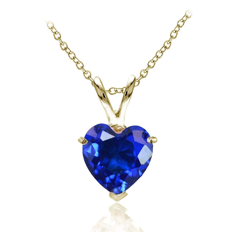 Yellow Gold Flashed Sterling Silver Created Blue Sapphire 7mm Heart Pendant Necklace