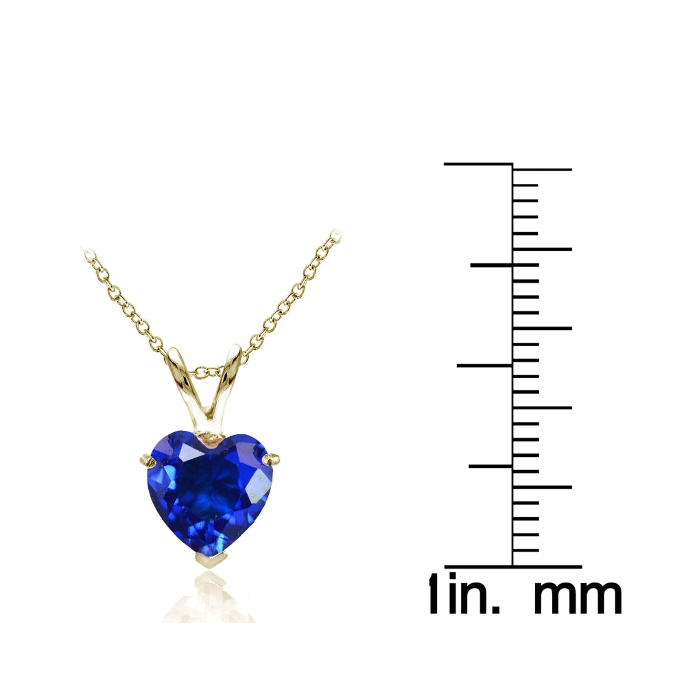Yellow Gold Flashed Sterling Silver Created Blue Sapphire 7mm Heart Pendant Necklace-3