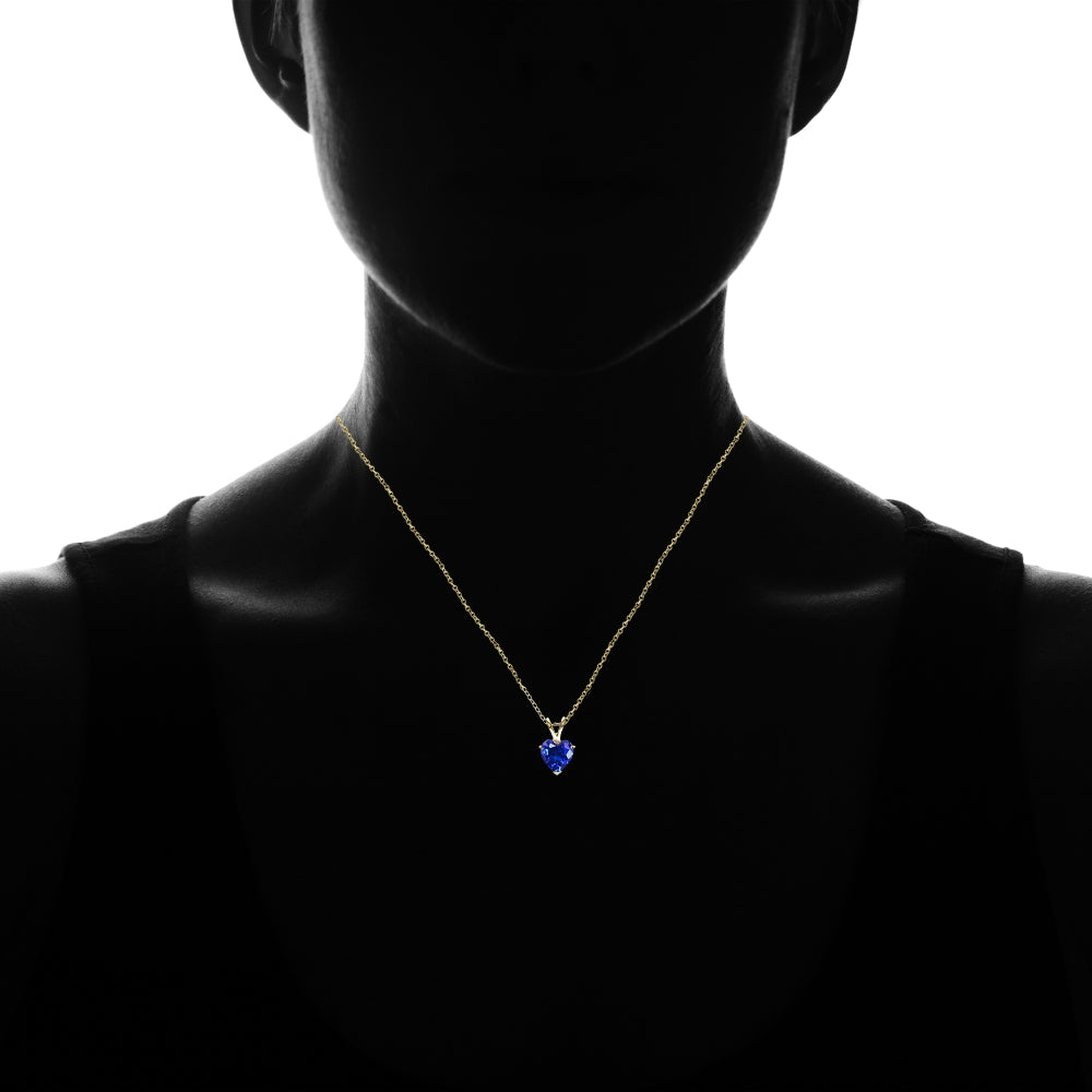 Yellow Gold Flashed Sterling Silver Created Blue Sapphire 7mm Heart Pendant Necklace-4