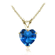Yellow Gold Flashed Sterling Silver Created London Blue Topaz 7mm Heart Pendant Necklace