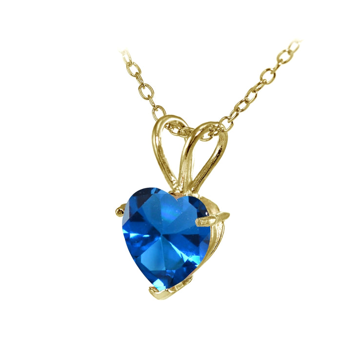 Yellow Gold Flashed Sterling Silver Created London Blue Topaz 7mm Heart Pendant Necklace