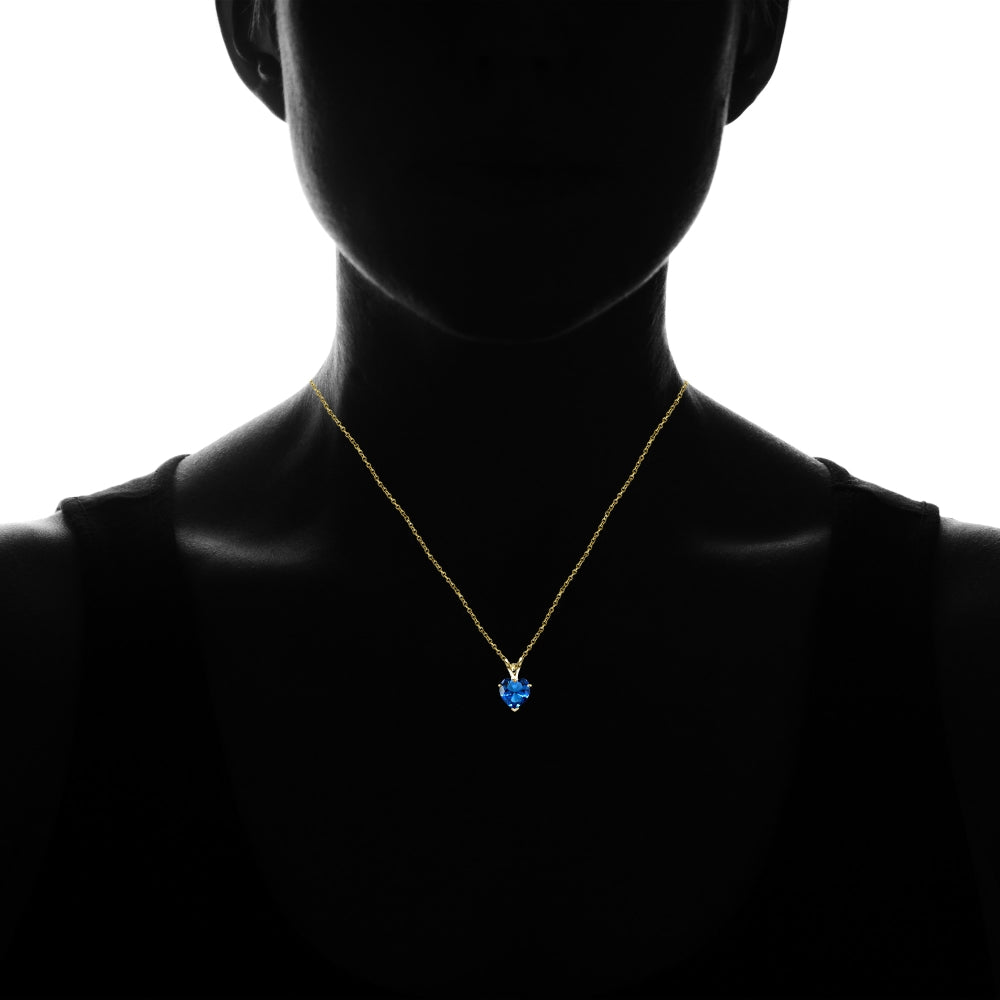 Yellow Gold Flashed Sterling Silver Created London Blue Topaz 7mm Heart Pendant Necklace-4