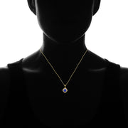 Yellow Gold Flashed Sterling Silver Created Blue Sapphire 7mm Round and CZ Accents Necklace