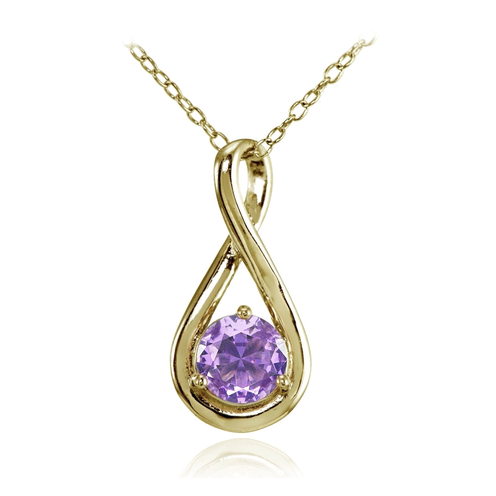 Yellow Gold Flashed Sterling Silver Created Amethyst Polished 5mm Round Infinity Necklace