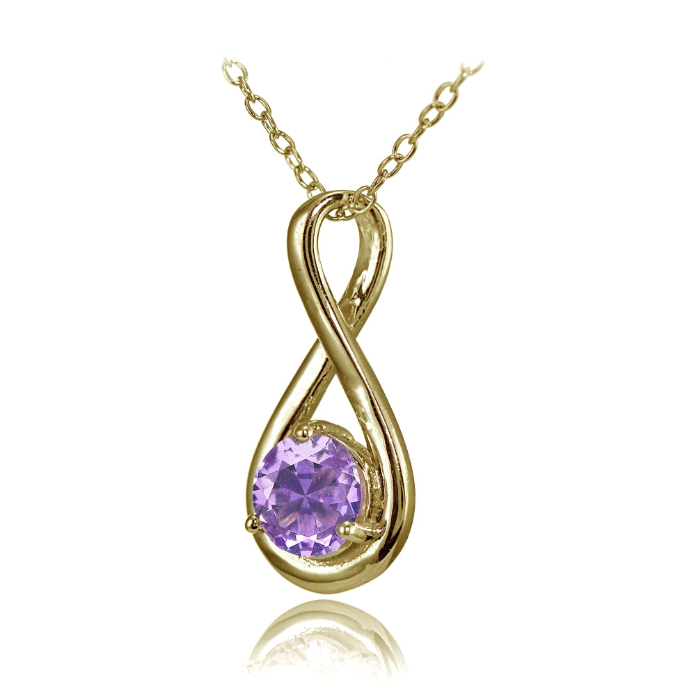 Yellow Gold Flashed Sterling Silver Created Amethyst Polished 5mm Round Infinity Necklace-2