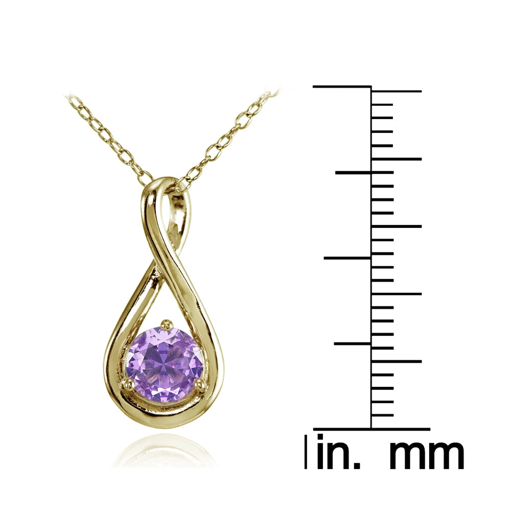Yellow Gold Flashed Sterling Silver Created Amethyst Polished 5mm Round Infinity Necklace-3