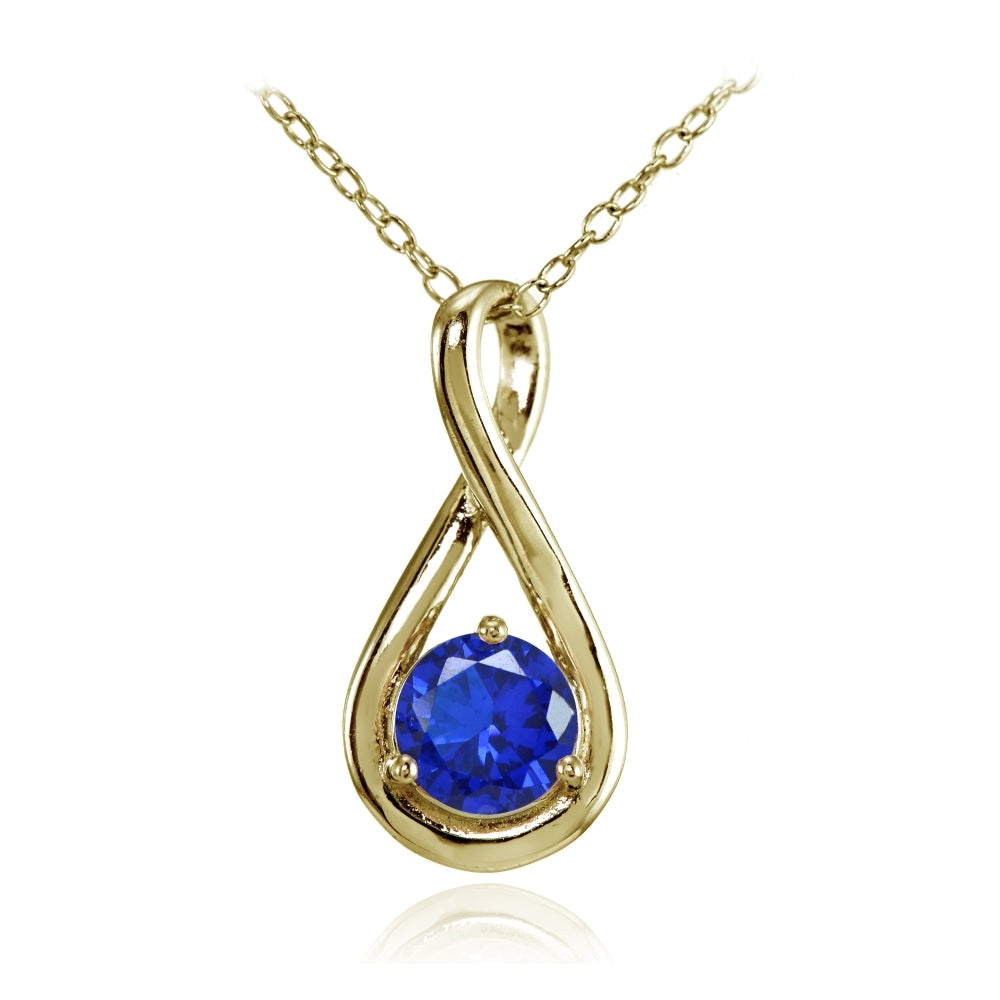 Yellow Gold Flashed Sterling Silver Created Blue Sapphire Polished 5mm Round Infinity Necklace