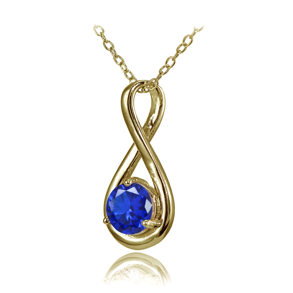Yellow Gold Flashed Sterling Silver Created Blue Sapphire Polished 5mm Round Infinity Necklace-2