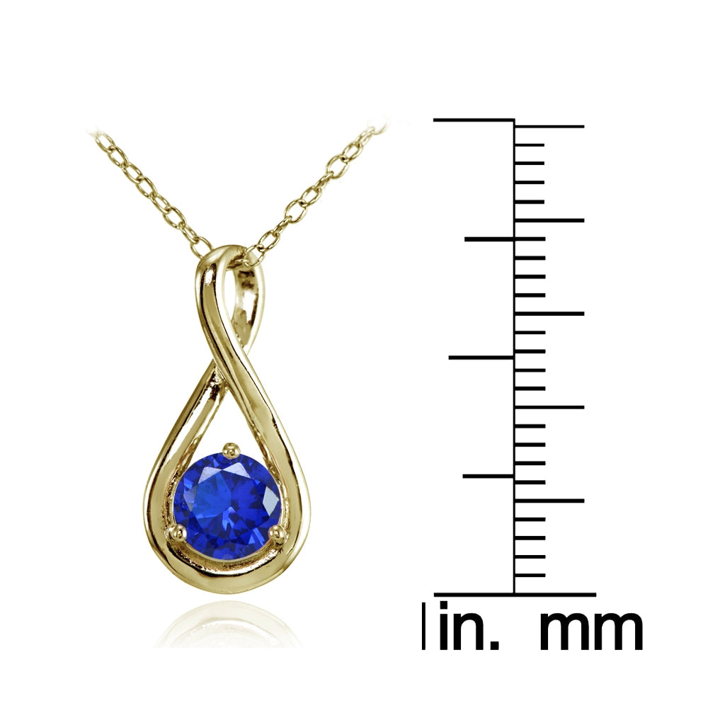Yellow Gold Flashed Sterling Silver Created Blue Sapphire Polished 5mm Round Infinity Necklace-3