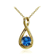 Yellow Gold Flashed Sterling Silver Created London Blue Topaz Polished 5mm Round Infinity Necklace