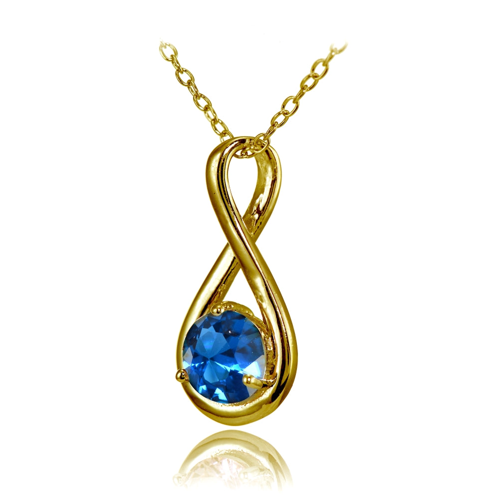 Yellow Gold Flashed Sterling Silver Created London Blue Topaz Polished 5mm Round Infinity Necklace-2
