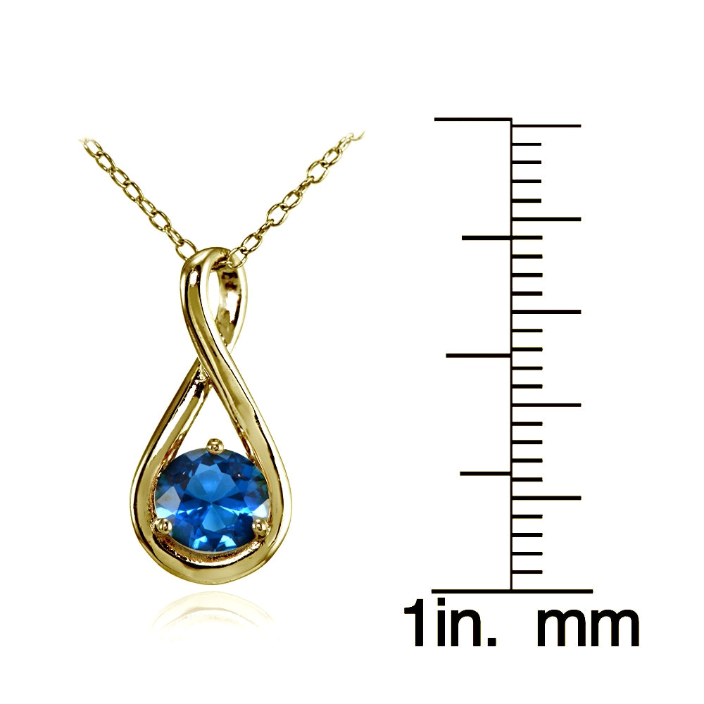 Yellow Gold Flashed Sterling Silver Created London Blue Topaz Polished 5mm Round Infinity Necklace-3