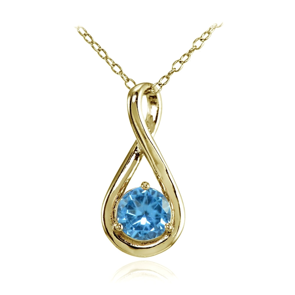 Yellow Gold Flashed Sterling Silver Created Blue Topaz Polished 5mm Round Infinity Necklace