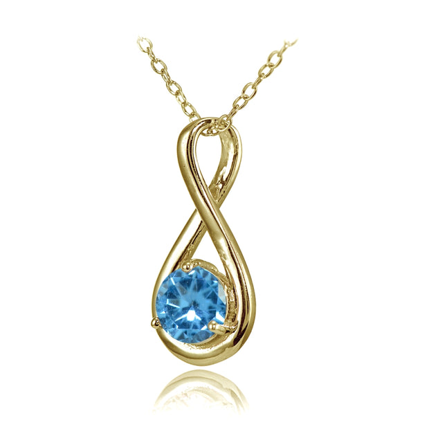 Yellow Gold Flashed Sterling Silver Created Blue Topaz Polished 5mm Round Infinity Necklace
