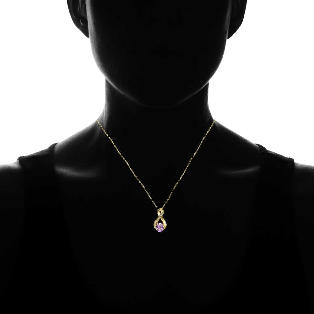 Yellow Gold Flashed Sterling Silver Created Amethyst Oval Infinity and CZ Accents Necklace-4