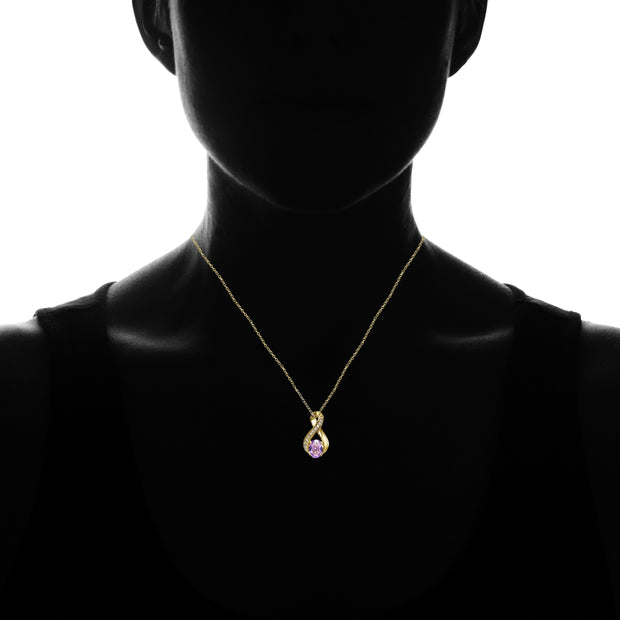Yellow Gold Flashed Sterling Silver Created Amethyst Oval Infinity and CZ Accents Necklace