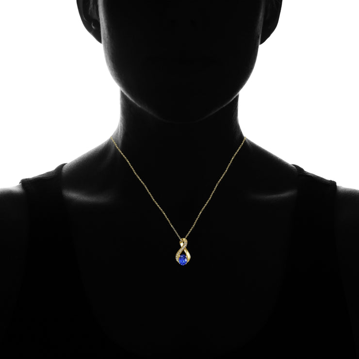 Yellow Gold Flashed Sterling Silver Created Blue Sapphire Oval Infinity and CZ Accents Necklace