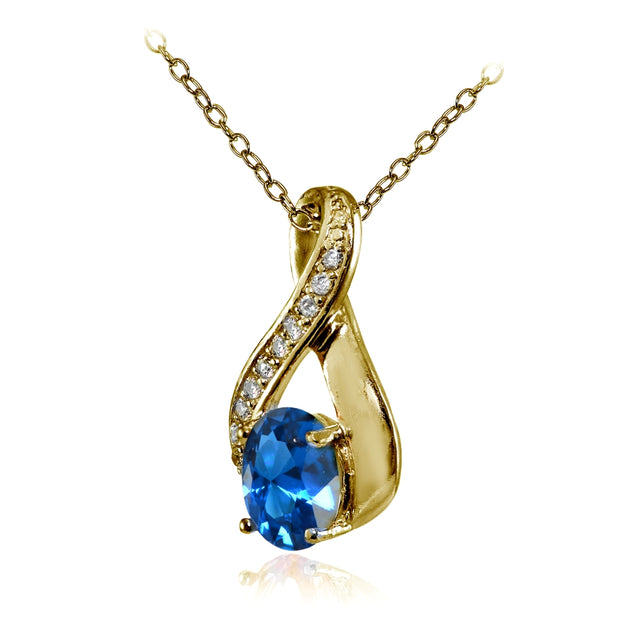 Yellow Gold Flashed Sterling Silver Created London Blue Topaz Oval Infinity and CZ Accents Necklace