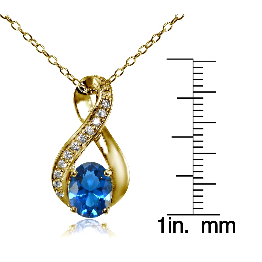 Yellow Gold Flashed Sterling Silver Created London Blue Topaz Oval Infinity and CZ Accents Necklace-3