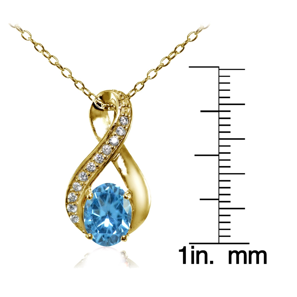 Yellow Gold Flashed Sterling Silver Created Blue Topaz Oval Infinity and CZ Accents Necklace-3