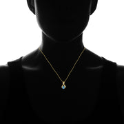 Yellow Gold Flashed Sterling Silver Created Blue Topaz Oval Infinity and CZ Accents Necklace