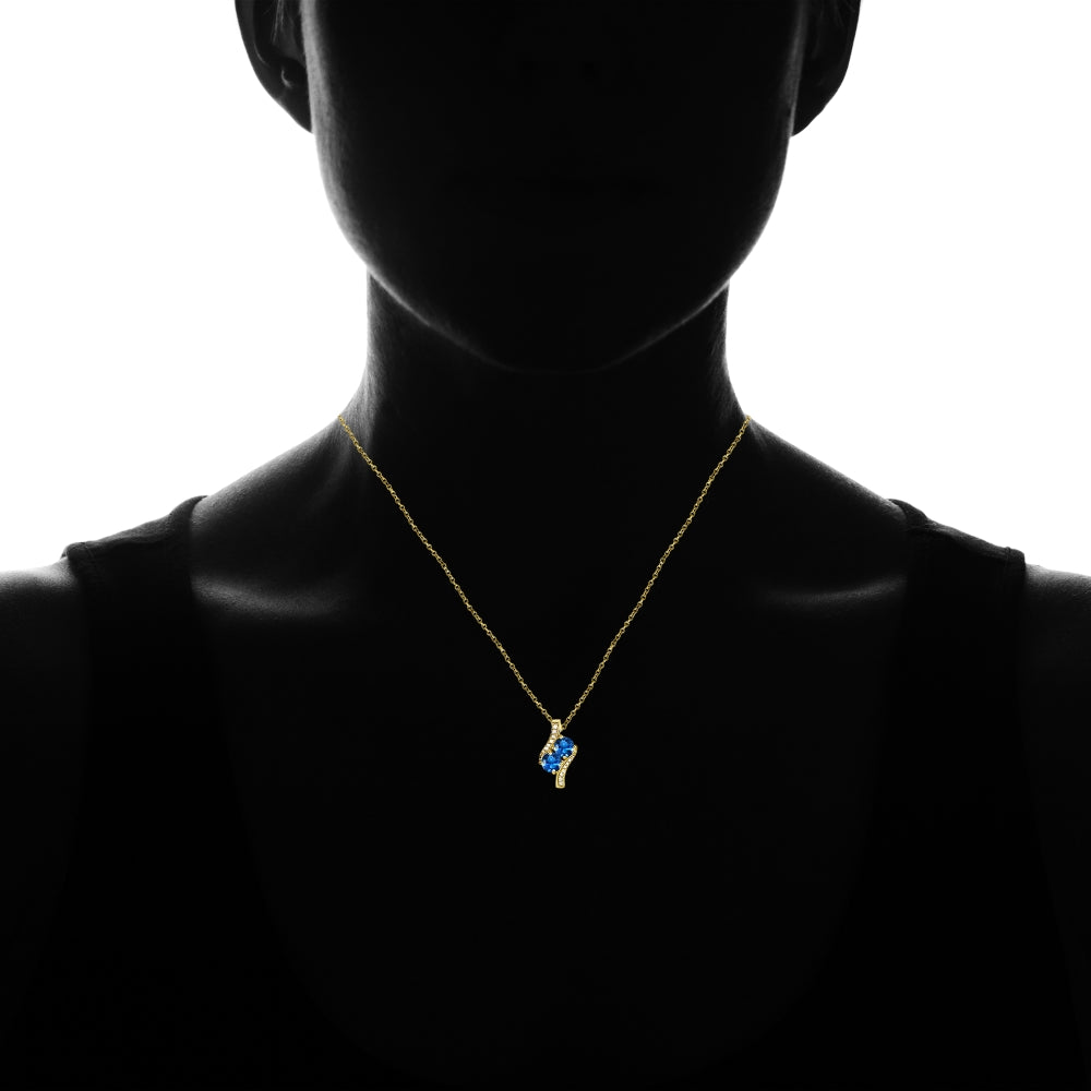 Yellow Gold Flashed Sterling Silver Created London Blue Topaz Round Two Stone and CZ Accents Necklace-4