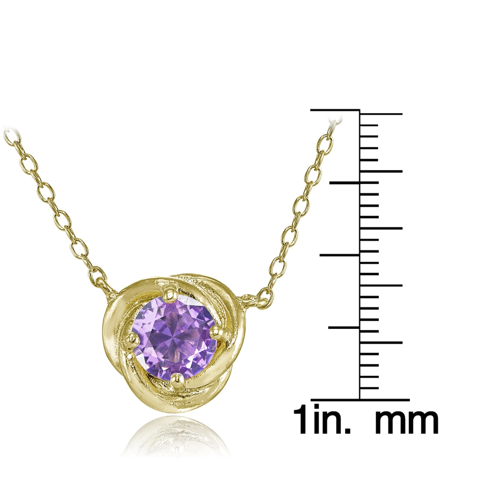 Yellow Gold Flashed Sterling Silver Created Amethyst 6mm Round Love Knot Pendant Necklace-3