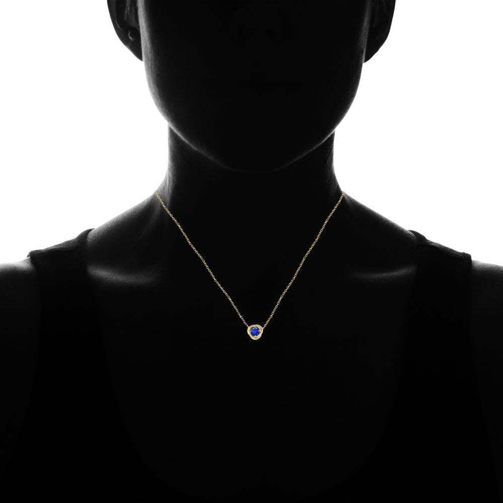 Yellow Gold Flashed Sterling Silver Created Blue Sapphire 6mm Round Love Knot Pendant Necklace-4