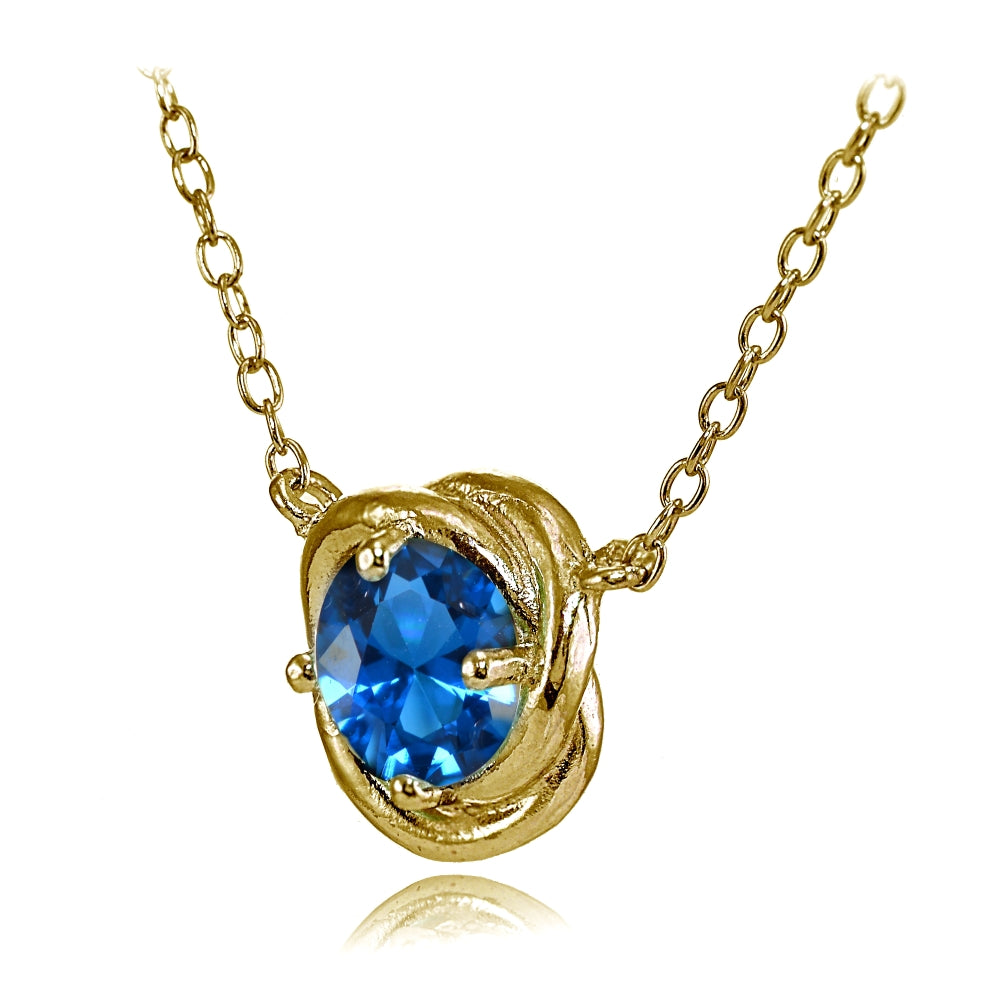 Yellow Gold Flashed Sterling Silver Created London Blue Topaz 6mm Round Love Knot Pendant Necklace-2