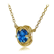 Yellow Gold Flashed Sterling Silver Created London Blue Topaz 6mm Round Love Knot Pendant Necklace