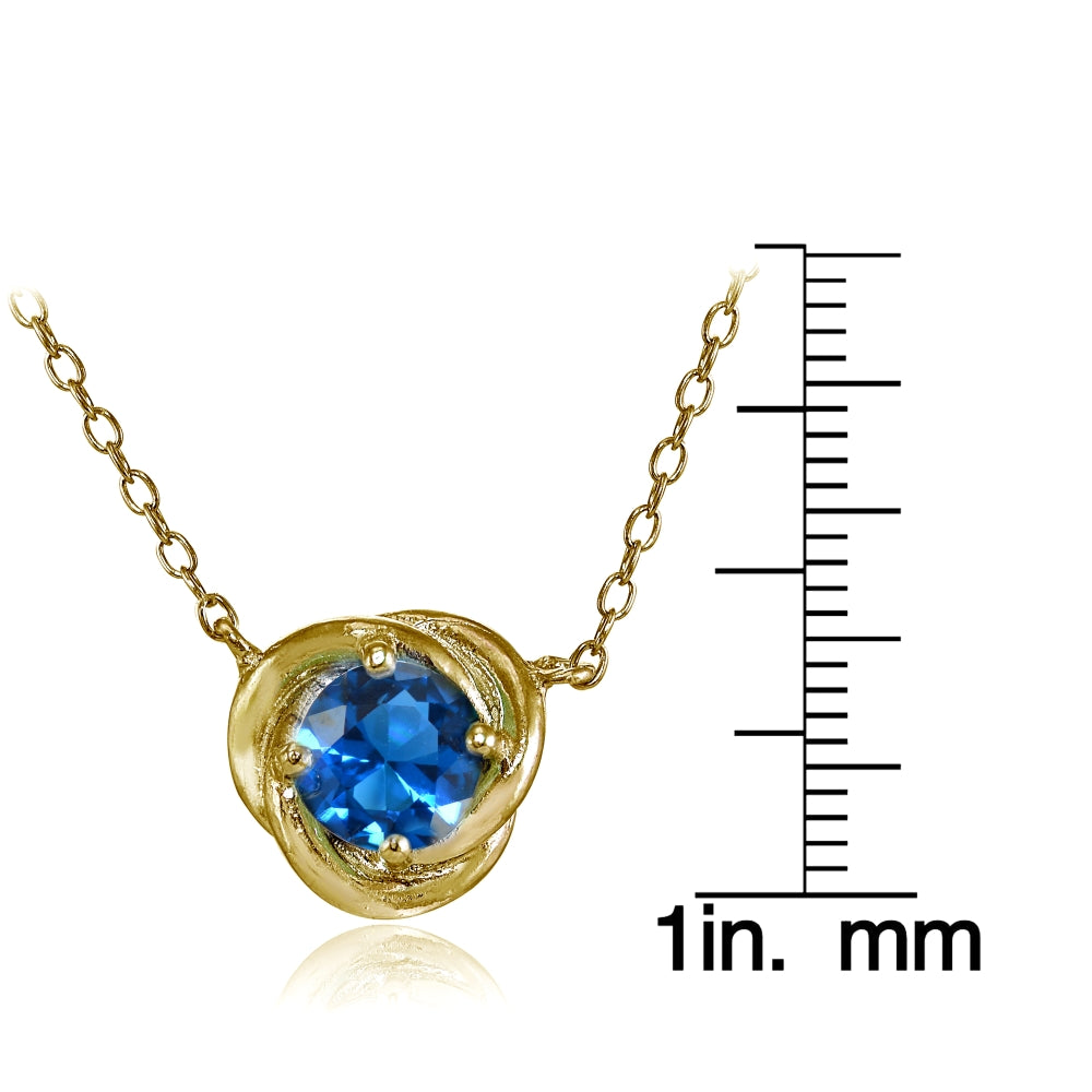 Yellow Gold Flashed Sterling Silver Created London Blue Topaz 6mm Round Love Knot Pendant Necklace-3