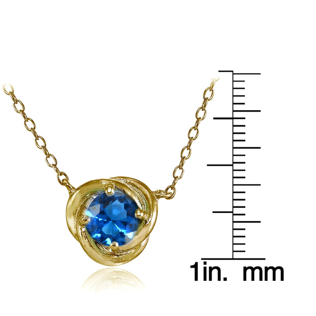 Yellow Gold Flashed Sterling Silver Created London Blue Topaz 6mm Round Love Knot Pendant Necklace