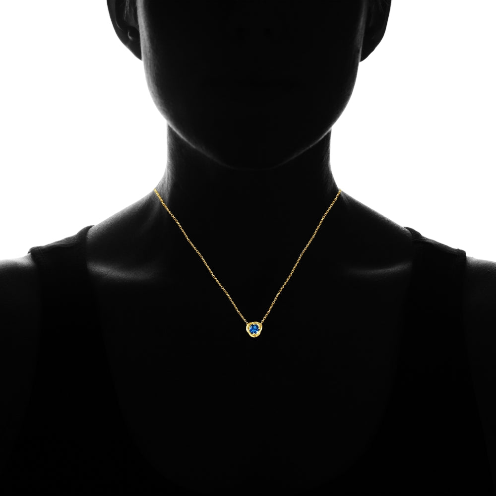 Yellow Gold Flashed Sterling Silver Created London Blue Topaz 6mm Round Love Knot Pendant Necklace-4