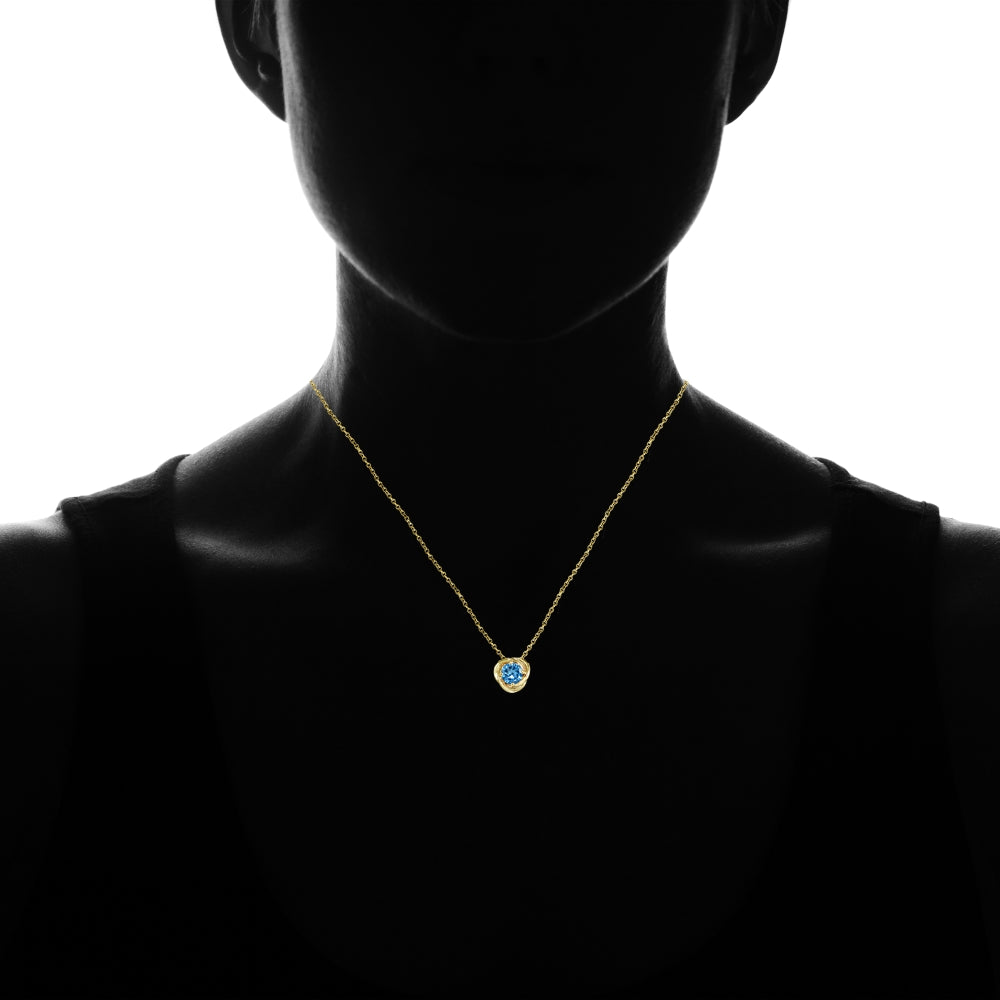 Yellow Gold Flashed Sterling Silver Created Blue Topaz 6mm Round Love Knot Pendant Necklace-2