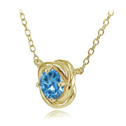 Yellow Gold Flashed Sterling Silver Created Blue Topaz 6mm Round Love Knot Pendant Necklace