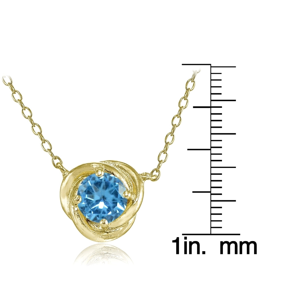 Yellow Gold Flashed Sterling Silver Created Blue Topaz 6mm Round Love Knot Pendant Necklace-4