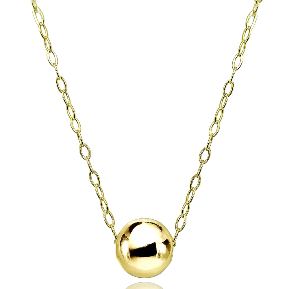 Yellow Gold Flashed Sterling Silver High Polished 7mm Ball Bead Slide Necklace