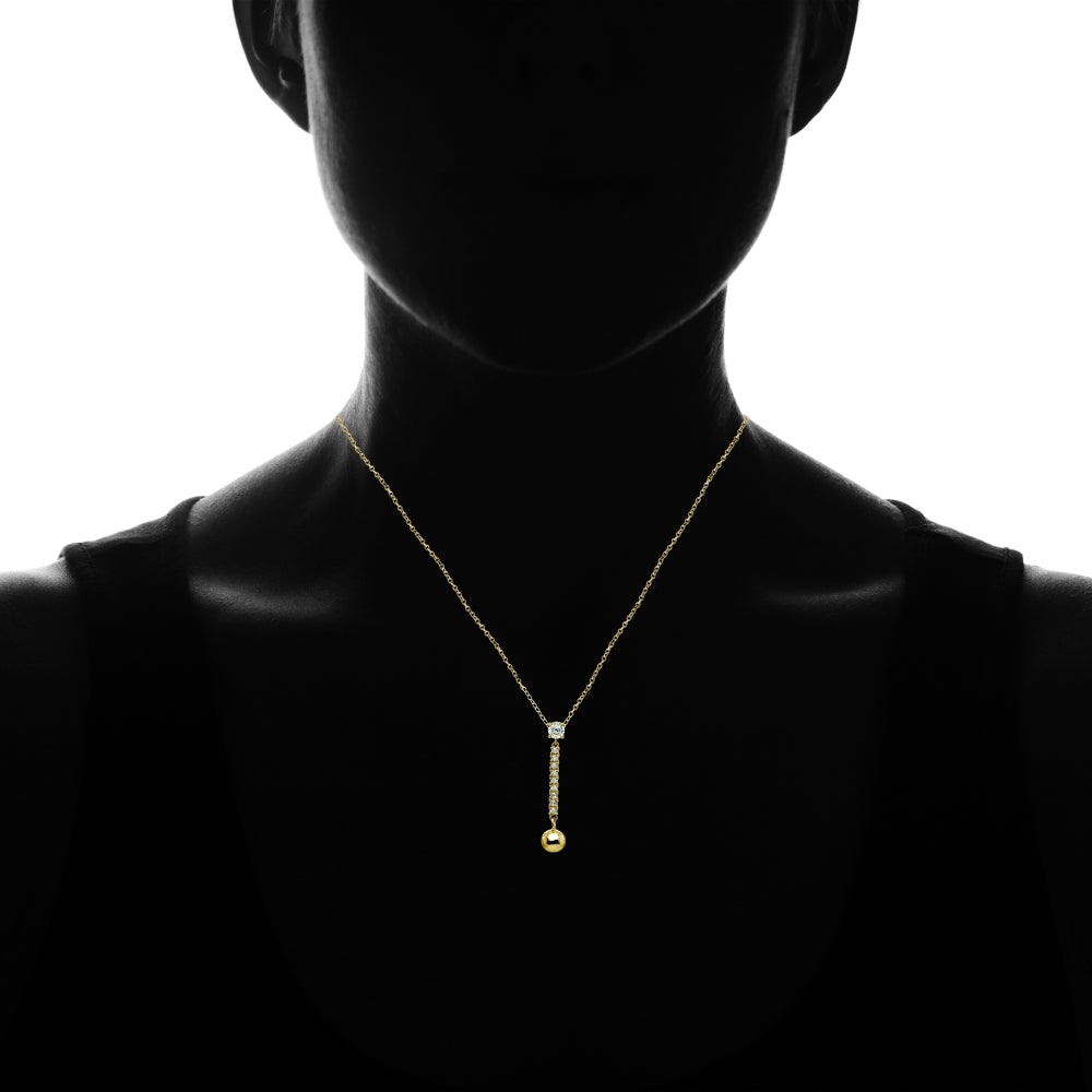Yellow Gold Flashed Sterling Silver Cubic Zirconia Round Long Dangling Bar Bead Drop Necklace-3