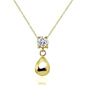 Yellow Gold Flashed Sterling Silver Cubic Zirconia 6mm Dangling Pear-Shape Bead Necklace