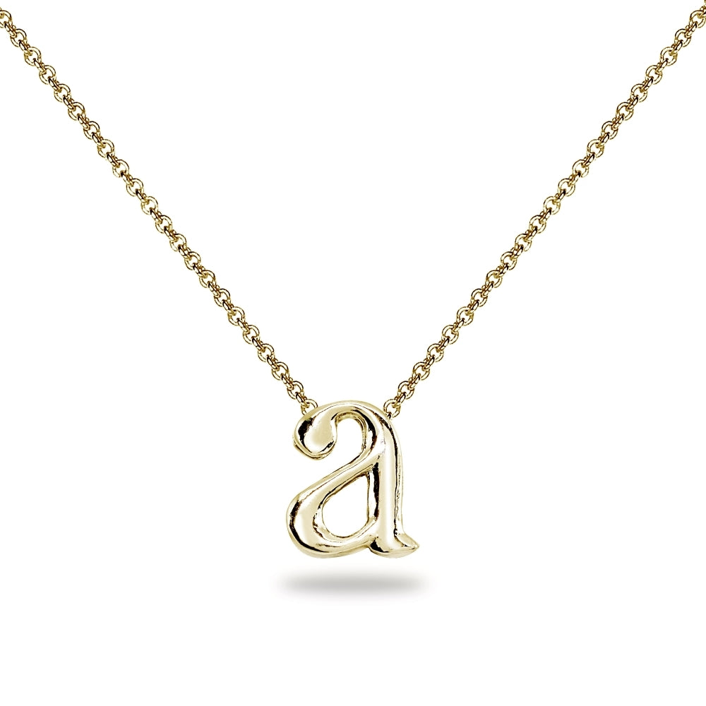 Yellow Gold Flashed Sterling Silver A Letter Initial Alphabet Name Personalized 925 Silver Necklace, 15” + Extender
