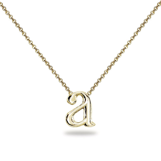 Yellow Gold Flashed Sterling Silver A Letter Initial Alphabet Name Personalized 925 Silver Necklace, 15” + Extender