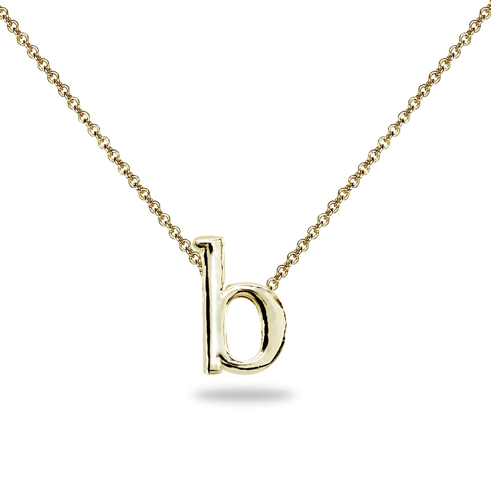 Yellow Gold Flashed Sterling Silver B Letter Initial Alphabet Name Personalized 925 Silver Necklace, 15” + Extender